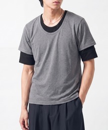 ★Bd★レイヤード風 Uネック ハーフスリーブTシャツ