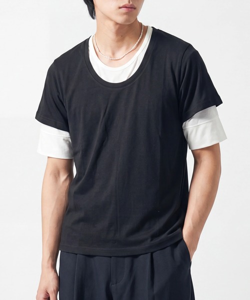 sunny branch(サニーブランチ)の「★Bd★レイヤード風 Uネック ハーフスリーブTシャツ(Tシャツ/カットソー・レディース・チャコール/ブラック/ホワイト/マルチ/グレー系・LARGE/X-LARGE/MEDIUM)」の3枚目の写真