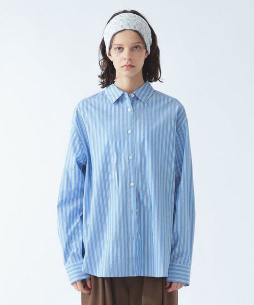 Ray BEAMS(レイビームス)の「ストライプ レギュラーカラー ビッグ シャツ(シャツ/ブラウス・レディース・ブルー/ブラウン・ONE SIZE)」の10枚目の写真