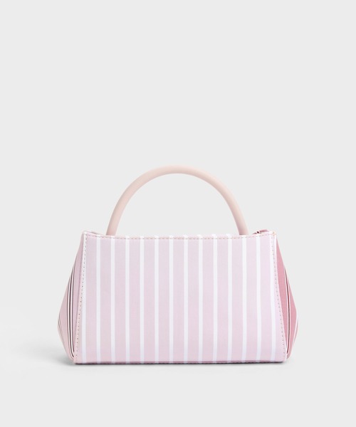 CHARLES & KEITH(チャールズ & キース)の「Hazel ヘーゼル ストライプ ボウパネルド ハンドルバッグ(ハンドバッグ・レディース・ライトベージュ/ライトピンク・S)」の12枚目の写真