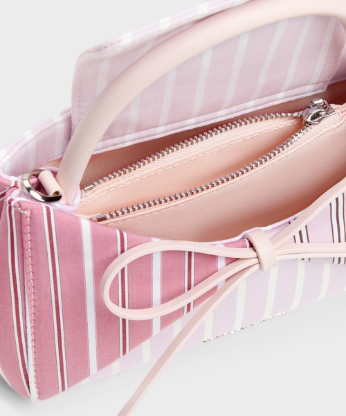 CHARLES & KEITH(チャールズ & キース)の「Hazel ヘーゼル ストライプ ボウパネルド ハンドルバッグ(ハンドバッグ・レディース・ライトベージュ/ライトピンク・S)」の10枚目の写真