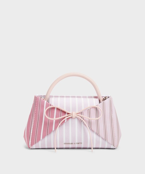 CHARLES & KEITH(チャールズ & キース)の「Hazel ヘーゼル ストライプ ボウパネルド ハンドルバッグ(ハンドバッグ・レディース・ライトベージュ/ライトピンク・S)」の4枚目の写真