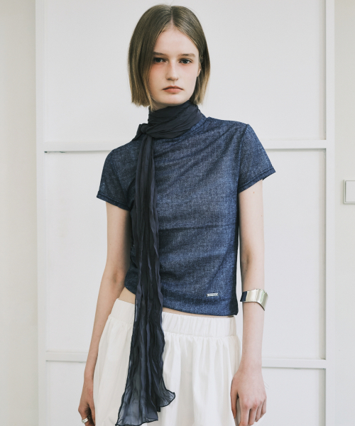 NICK&NICOLE(ニックアンドニコール)の「SHEER DENIM MOOD TOP_BLUE(Tシャツ/カットソー・レディース・その他・FREE)」の1枚目の写真