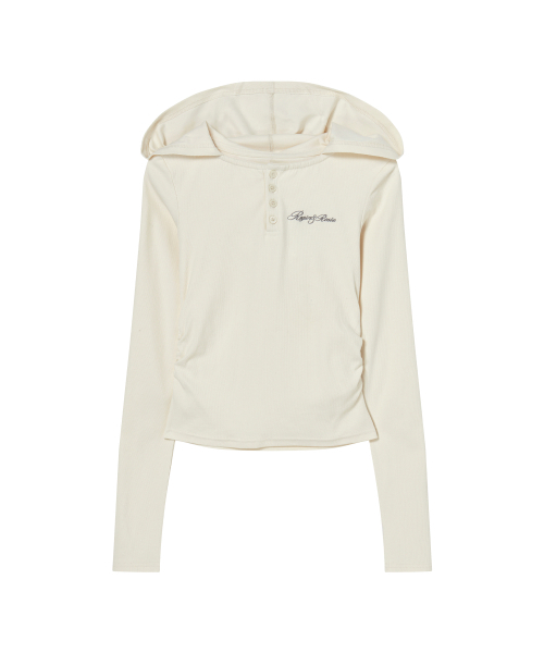ROGIN N ROSIE(ロギンエンロージー)の「Henley Neck Slim-Fit Hooded Long Sleeve Ivory(Tシャツ/カットソー・レディース・その他・FREE)」の7枚目の写真