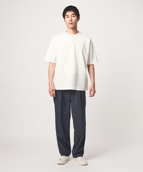 green label relaxing(グリーンレーベルリラクシング)の「クリア MVS ヘンリーネック 半袖 Tシャツ(Tシャツ/カットソー・メンズ・ホワイト/ダークグレー/モカ・S/M/L/XL)」の6枚目の写真