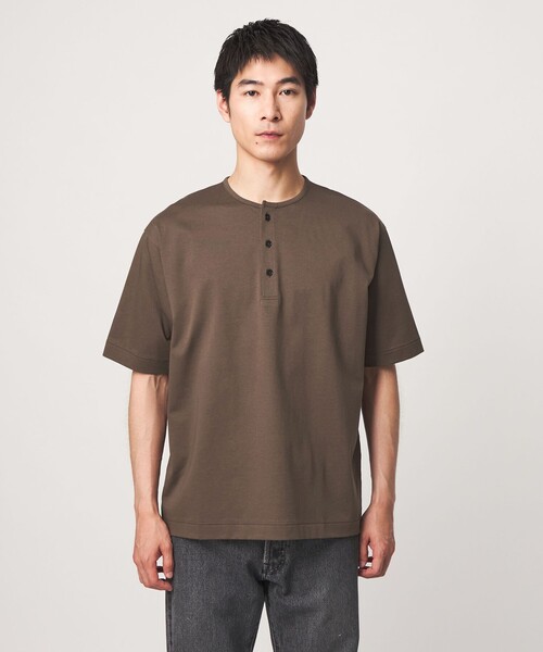 green label relaxing(グリーンレーベルリラクシング)の「クリア MVS ヘンリーネック 半袖 Tシャツ(Tシャツ/カットソー・メンズ・ホワイト/ダークグレー/モカ・S/M/L/XL)」の9枚目の写真