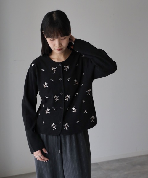 小花柄刺繍ジャケットカーディガン