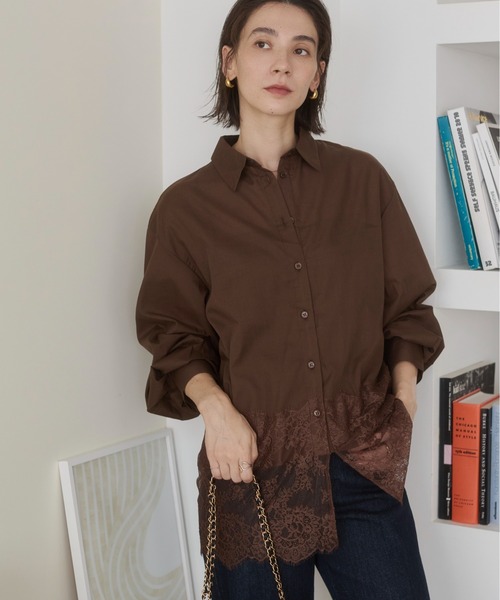 ANGIE(アンジー)の「裾レース ドッキング シャツ / オフィスカジュアル / 通勤 / 秋服(シャツ/ブラウス・レディース・ブラウン/ブラック/ホワイト・FREE)」の3枚目の写真