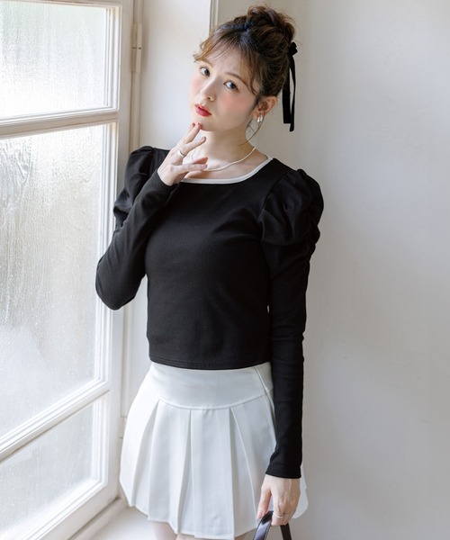 alotta(アロッタ)の「【Corie】配色デザインパワショルダーリブトップス(Tシャツ/カットソー・レディース・ホワイト/ピンク/ブラック・M/L)」の6枚目の写真