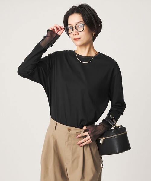 green label relaxing(グリーンレーベルリラクシング)の「ソデ チュール プルオーバー カットソー(Tシャツ/カットソー・レディース・その他1/オフホワイト/ブラック/その他2・FREE)」の1枚目の写真