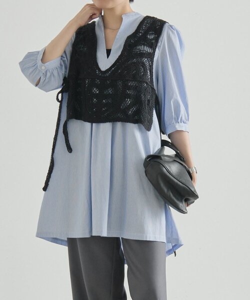 ear PAPILLONNER(イアパピヨネ)の「ベスト付きブラウス【SUM1 STYLE】(シャツ/ブラウス・レディース・ブラック/ホワイト/ブルー系その他・FREE)」の3枚目の写真