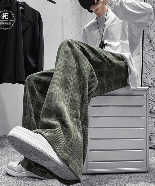KELVIN(ケルヴァン)の「Grid Check Wide Pants グリッドチェックワイドパンツ(その他パンツ・メンズ・ブラック/カーキ・MEDIUM/LARGE)」の2枚目の写真