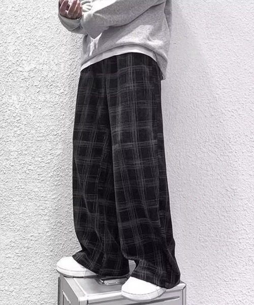 KELVIN(ケルヴァン)の「Grid Check Wide Pants グリッドチェックワイドパンツ(その他パンツ・メンズ・ブラック/カーキ・MEDIUM/LARGE)」の1枚目の写真