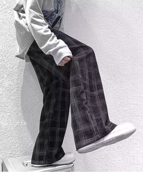 KELVIN(ケルヴァン)の「Grid Check Wide Pants グリッドチェックワイドパンツ(その他パンツ・メンズ・ブラック/カーキ・MEDIUM/LARGE)」の3枚目の写真