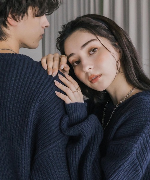 Rocky Monroe(ロッキーモンロー)の「オーバーサイズ畦編みクルーネック長袖ニットセーター(ニット/セーター・メンズ・ネイビー/グレー系/ブラック/チャコール/ブルー/グレー・M/XL/L/S)」の14枚目の写真