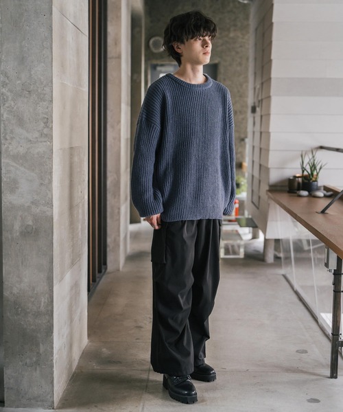 Rocky Monroe(ロッキーモンロー)の「オーバーサイズ畦編みクルーネック長袖ニットセーター(ニット/セーター・メンズ・ネイビー/グレー系/ブラック/チャコール/ブルー/グレー・M/XL/L/S)」の17枚目の写真
