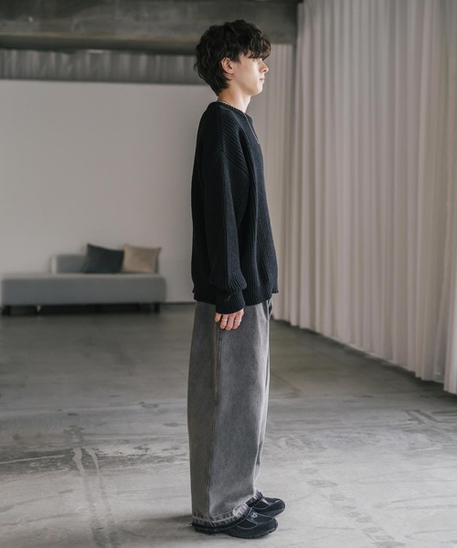 Rocky Monroe(ロッキーモンロー)の「オーバーサイズ畦編みクルーネック長袖ニットセーター(ニット/セーター・メンズ・ネイビー/グレー系/ブラック/チャコール/ブルー/グレー・M/XL/L/S)」の8枚目の写真
