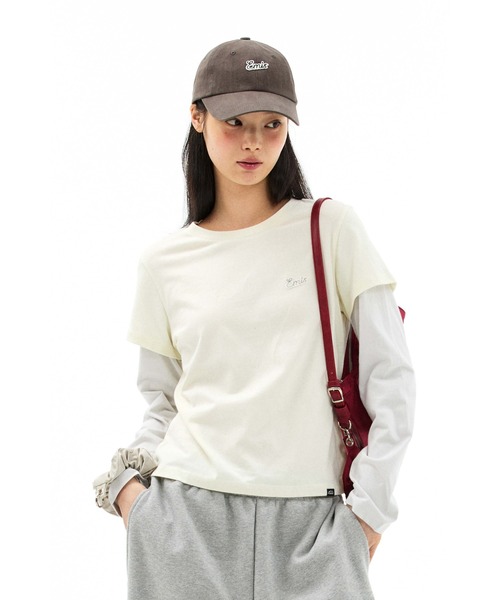 EMIS(イミス)の「(W) LAYERED LS T-SHIRT(Tシャツ/カットソー・レディース・ライトグレー/ブラック/クリーム・FREE)」の3枚目の写真