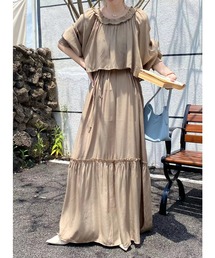 2WAYオフショルダーフリルリボン付きマキシワンピース