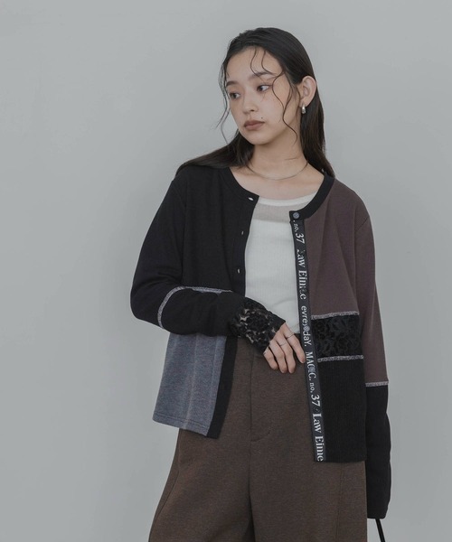 Eimee Law(エイミーロウ)の「マルチ4TEXパッチワークカーデ(カーディガン/ボレロ・レディース・ブラウン/ブラック・FREE)」の1枚目の写真