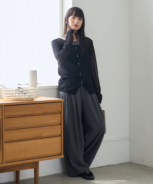 FREAK'S STORE(フリークスストア)の「シアーニットカーディガン(カーディガン/ボレロ・レディース・オフホワイト/ブルー/ブラック・フリ-)」の5枚目の写真