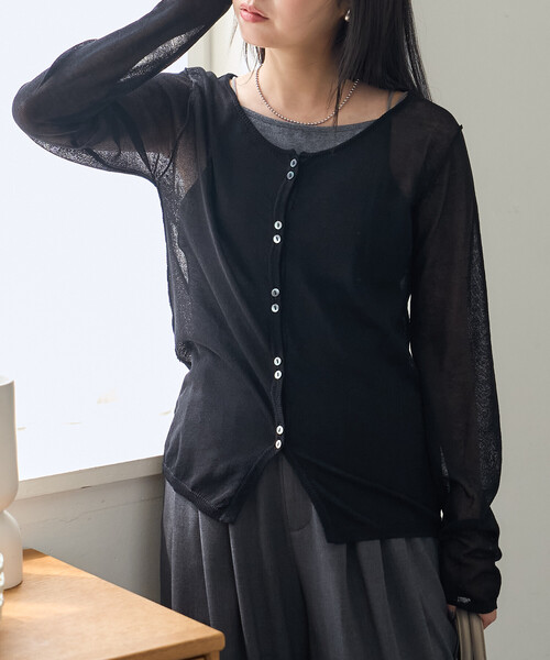 FREAK'S STORE(フリークスストア)の「シアーニットカーディガン(カーディガン/ボレロ・レディース・オフホワイト/ブルー/ブラック・フリ-)」の10枚目の写真