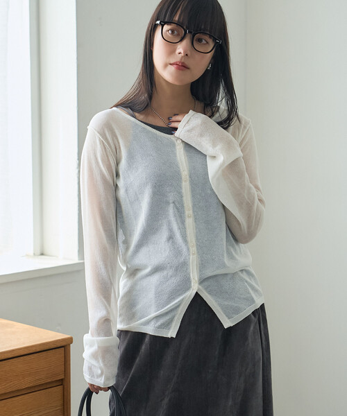 FREAK'S STORE(フリークスストア)の「シアーニットカーディガン(カーディガン/ボレロ・レディース・オフホワイト/ブルー/ブラック・フリ-)」の19枚目の写真