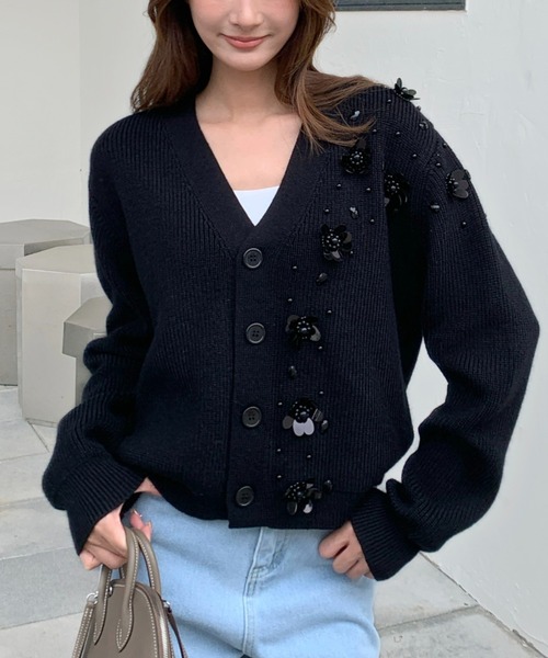 FLOWER BIJOU KNIT CARDIGAN(フラワービジュウニットカーディガン
