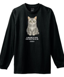 Moftique(モフティック) 長袖Tシャツ アメリカンショートヘアー 猫 キャット ペット アニマル プリント 袖リブ ロンT トップス レディース