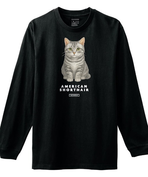 Moftique(モフティック)の「Moftique(モフティック) 長袖Tシャツ アメリカンショートヘアー 猫 キャット ペット アニマル プリント 袖リブ ロンT トップス レディース(Tシャツ/カットソー・レディース・ホワイト/ブラック・XS/S)」の1枚目の写真