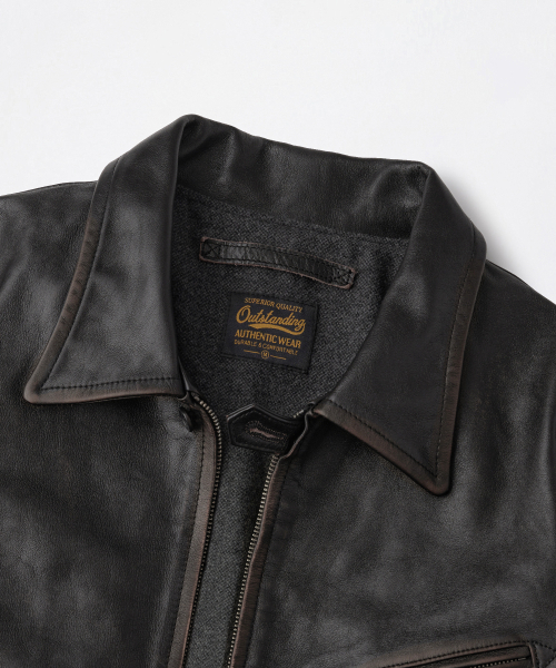 OUTSTANDING(アウトスタンディング)の「LEATHER SPORTS JACKET_VINTAGE BLACK(ライダースジャケット・メンズ・その他・SMALL/MEDIUM/LARGE)」の3枚目の写真
