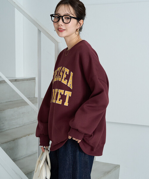 FREAK'S STORE(フリークスストア)の「限定展開 CHELSEA クラック プリント カレッジ スウェット(スウェット・レディース・グレー/ネイビー/ワイン/ナチュラル/チャコール・フリ-)」の8枚目の写真