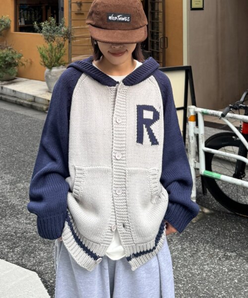 CIAOPANIC TYPY(チャオパニックティピー)の「【UNISEX】ラグランフードニットカーディガン(ニット/セーター・レディース・パープル/ネイビー/ブラウン/グレー/グリーン・MEDIUM/LARGE)」の2枚目の写真