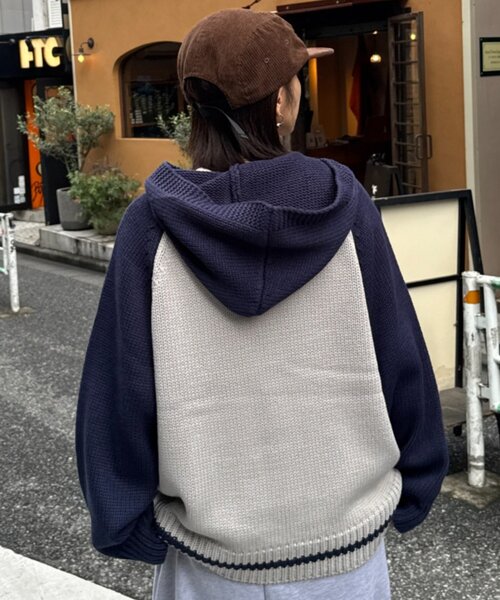 CIAOPANIC TYPY(チャオパニックティピー)の「【UNISEX】ラグランフードニットカーディガン(ニット/セーター・レディース・パープル/ネイビー/ブラウン/グレー/グリーン・MEDIUM/LARGE)」の13枚目の写真
