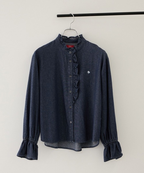 POLO BCS(ポロ ビーシーエス)の「【POLO BCS】VIS別注フリル前立てシャツ(シャツ/ブラウス・レディース・ライトグリーン/ホワイト系その他/ブルー系その他4・FREE)」の6枚目の写真