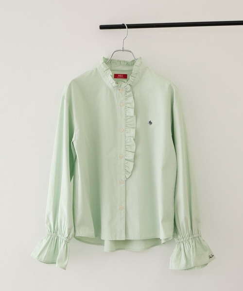 POLO BCS(ポロ ビーシーエス)の「【POLO BCS】VIS別注フリル前立てシャツ(シャツ/ブラウス・レディース・ライトグリーン/ホワイト系その他/ブルー系その他4・FREE)」の4枚目の写真