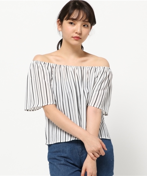 VENCEEXCHANGE(ヴァンスエクスチェンジ)の「フレアオフショルトップス(Tシャツ/カットソー・レディース・ホワイト/オフホワイト/ブルー/その他35/ブラック・MEDIUM)」の17枚目の写真