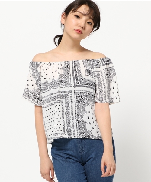 VENCEEXCHANGE(ヴァンスエクスチェンジ)の「フレアオフショルトップス(Tシャツ/カットソー・レディース・ホワイト/オフホワイト/ブルー/その他35/ブラック・MEDIUM)」の18枚目の写真