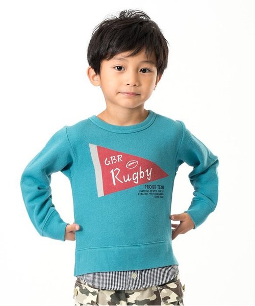 apres les cours（アプレレクール）の「シャツレイヤード風トレーナー（スウェット・キッズ・アイボリー/ターコイズブルー・100/120/90/140/110/130/80）」の2枚目の写真