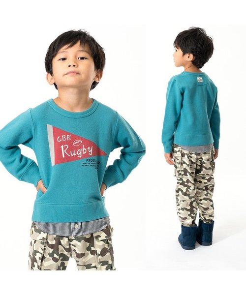 apres les cours（アプレレクール）の「シャツレイヤード風トレーナー（スウェット・キッズ・アイボリー/ターコイズブルー・100/120/90/140/110/130/80）」の4枚目の写真