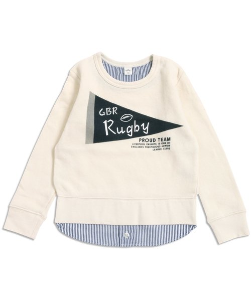 apres les cours（アプレレクール）の「シャツレイヤード風トレーナー（スウェット・キッズ・アイボリー/ターコイズブルー・100/120/90/140/110/130/80）」の5枚目の写真