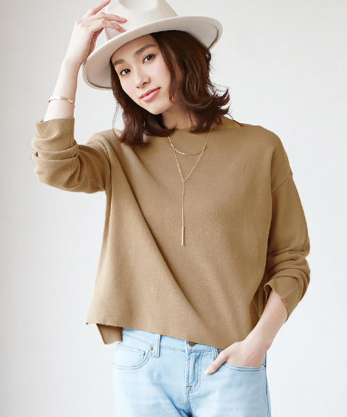 Pierrot（ピエロ）の「ミラノリブ編み ボートネック ニットプルオーバー（ニット/セーター・レディース・ベージュ/アイボリー/ブラック/カーキ/杢グレー/インディゴブルー・L/M）」の4枚目の写真