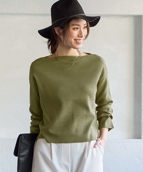 Pierrot（ピエロ）の「ミラノリブ編み ボートネック ニットプルオーバー（ニット/セーター・レディース・ベージュ/アイボリー/ブラック/カーキ/杢グレー/インディゴブルー・L/M）」の5枚目の写真