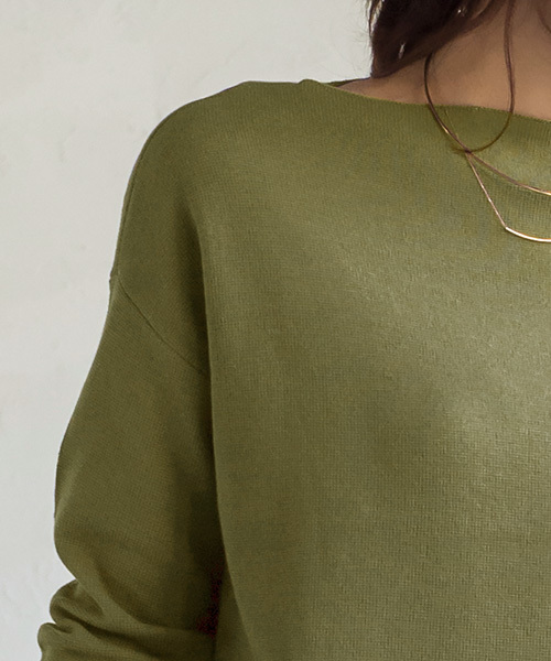 Pierrot（ピエロ）の「ミラノリブ編み ボートネック ニットプルオーバー（ニット/セーター・レディース・ベージュ/アイボリー/ブラック/カーキ/杢グレー/インディゴブルー・L/M）」の18枚目の写真