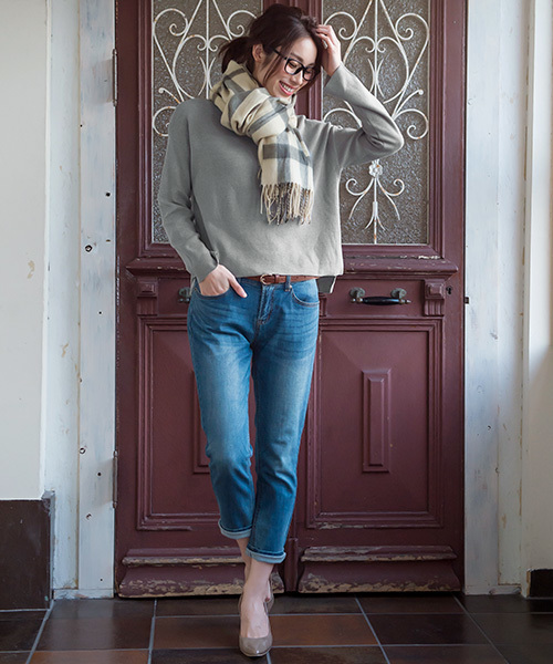 Pierrot（ピエロ）の「ミラノリブ編み ボートネック ニットプルオーバー（ニット/セーター・レディース・ベージュ/アイボリー/ブラック/カーキ/杢グレー/インディゴブルー・L/M）」の9枚目の写真