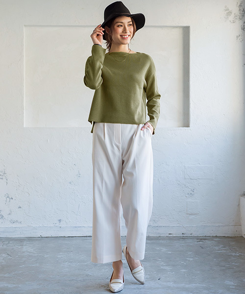 Pierrot（ピエロ）の「ミラノリブ編み ボートネック ニットプルオーバー（ニット/セーター・レディース・ベージュ/アイボリー/ブラック/カーキ/杢グレー/インディゴブルー・L/M）」の10枚目の写真