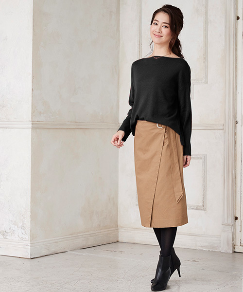 Pierrot（ピエロ）の「ミラノリブ編み ボートネック ニットプルオーバー（ニット/セーター・レディース・ベージュ/アイボリー/ブラック/カーキ/杢グレー/インディゴブルー・L/M）」の7枚目の写真