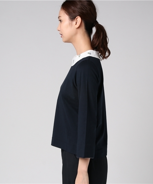 POU DOU DOU（プードゥドゥ）の「刺繍ラウンドカラープルオーバー（Tシャツ/カットソー・レディース・ネイビー/ダークグレー/オートミール・3）」の5枚目の写真