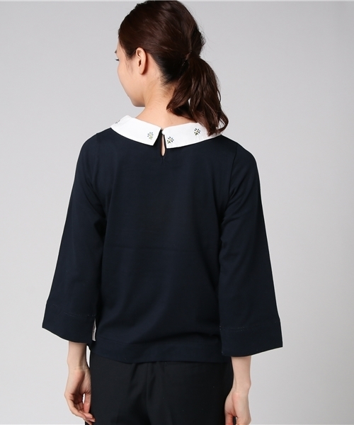 POU DOU DOU（プードゥドゥ）の「刺繍ラウンドカラープルオーバー（Tシャツ/カットソー・レディース・ネイビー/ダークグレー/オートミール・3）」の6枚目の写真