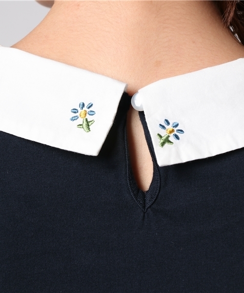 POU DOU DOU（プードゥドゥ）の「刺繍ラウンドカラープルオーバー（Tシャツ/カットソー・レディース・ネイビー/ダークグレー/オートミール・3）」の8枚目の写真